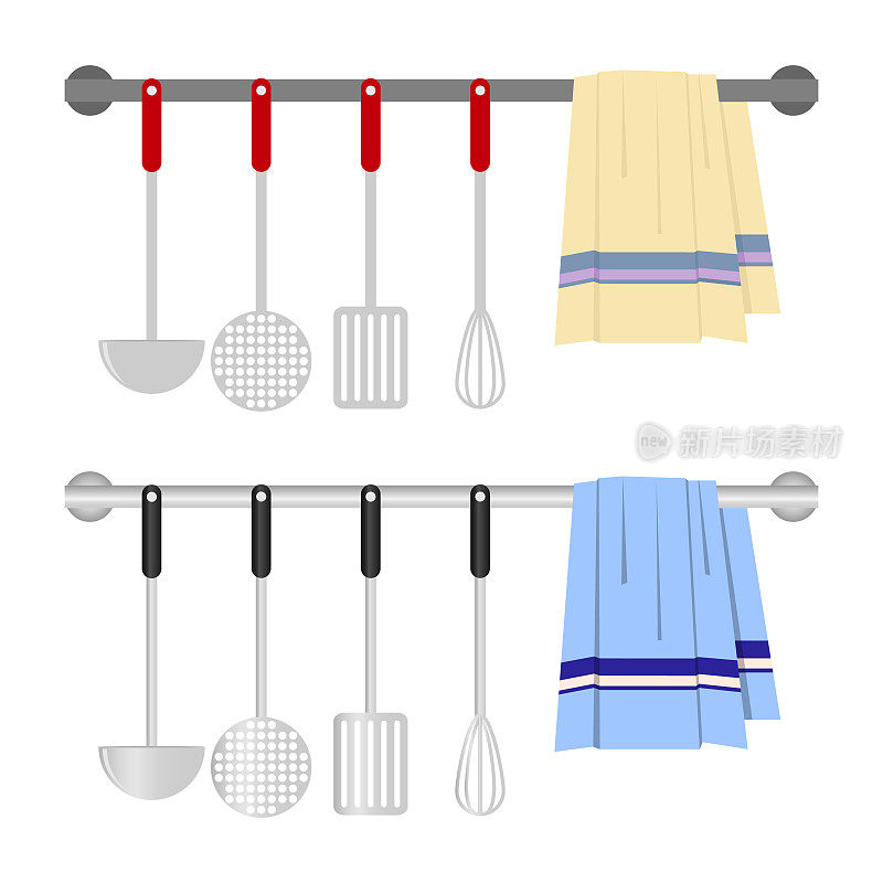Kitchen items for cooking. Polonik, spatula for frying, mixer, noisy, canvas.